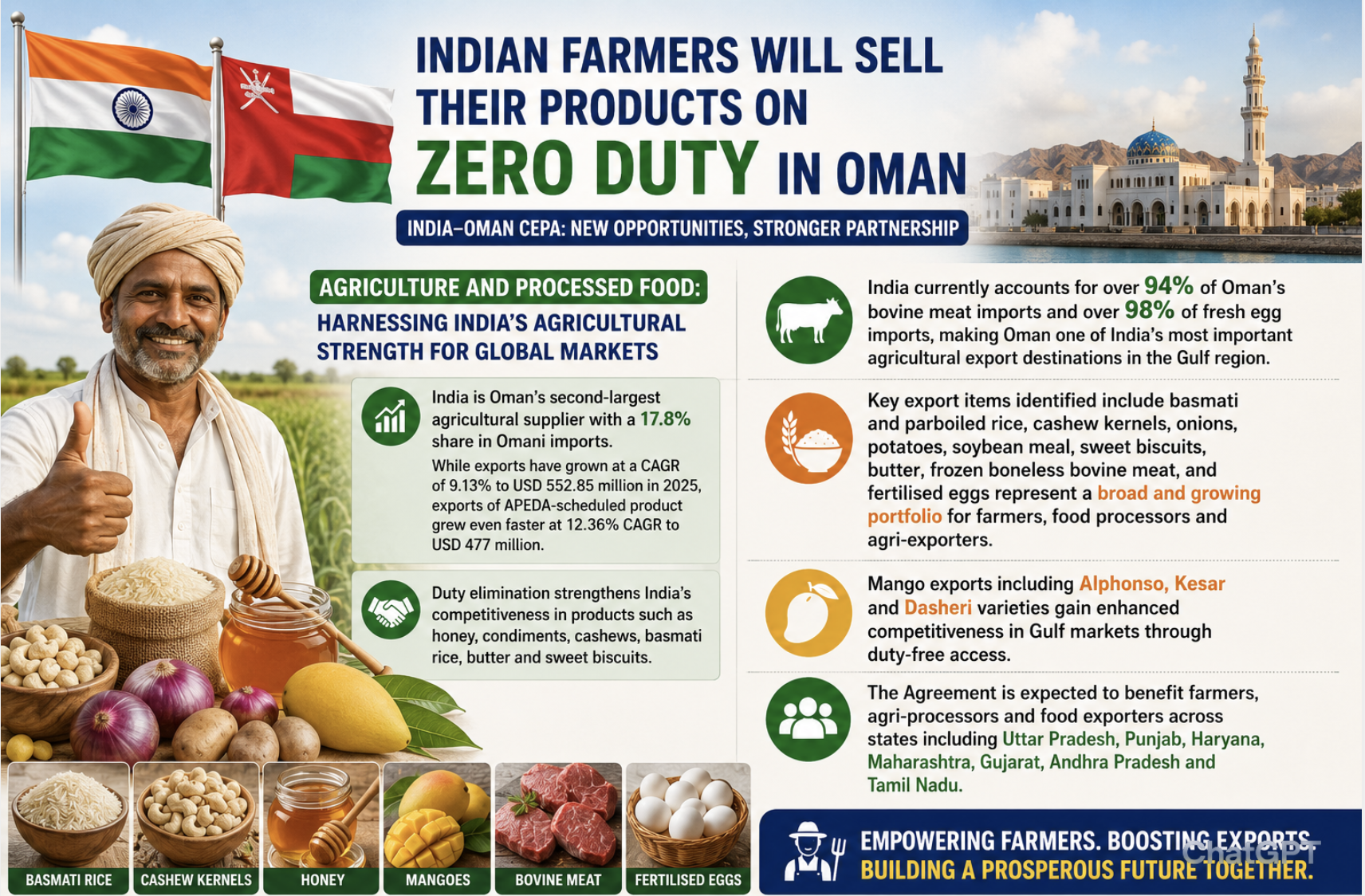 India-Oman CEPA to Open Duty-Free Market for Indian Farmers and Agri Exports
