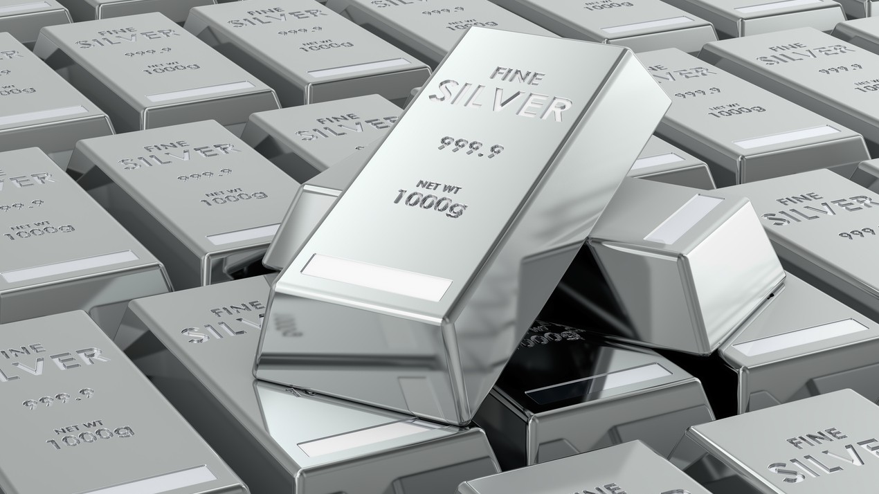 Silver bullion bars 999.9 fine, background. 3D rendering isolated on white background